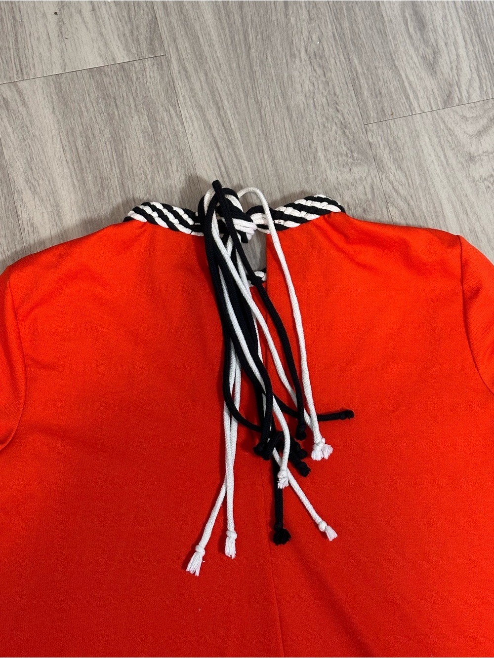 Zara Red A-Line Swing Dress Rope Collar Detail Short Sleeve Nautical Mod Shift - Picture 8 of 8